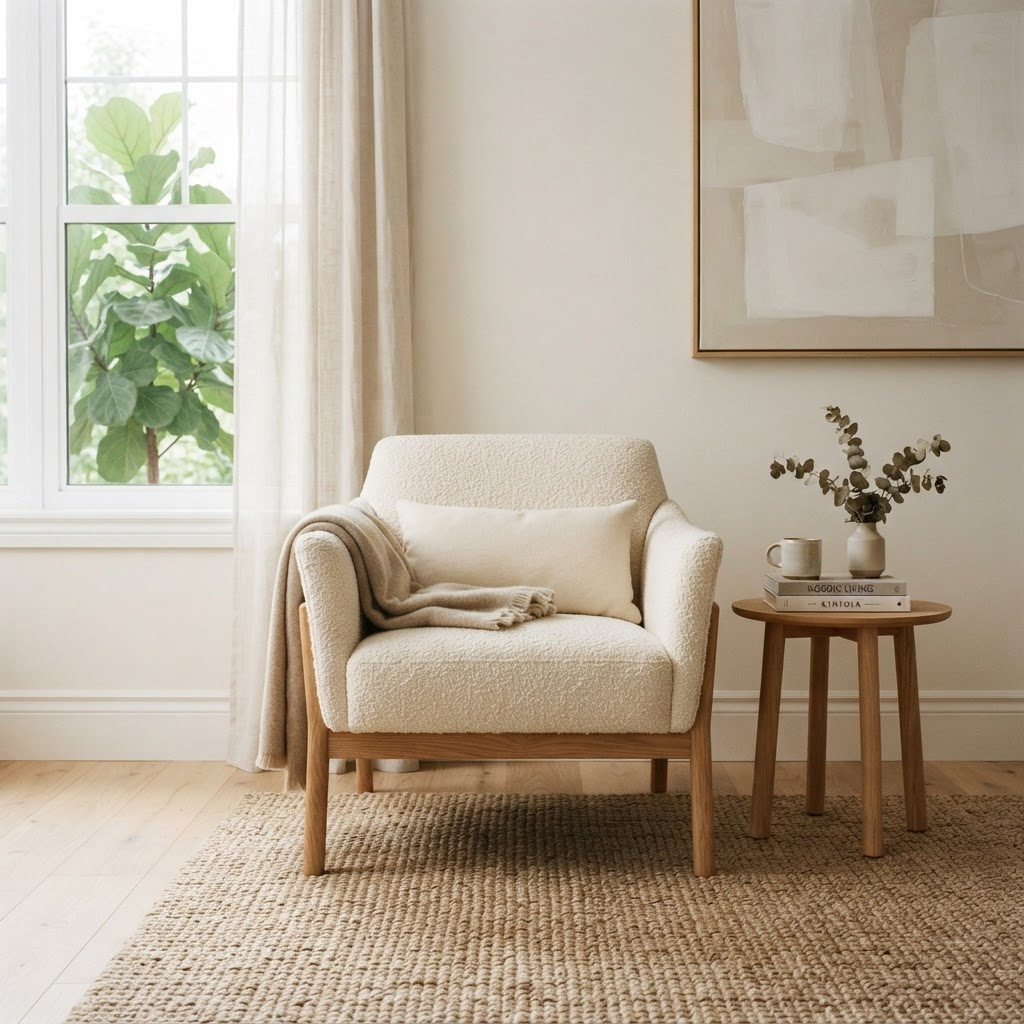 Cream Bouclé Lounge Chair